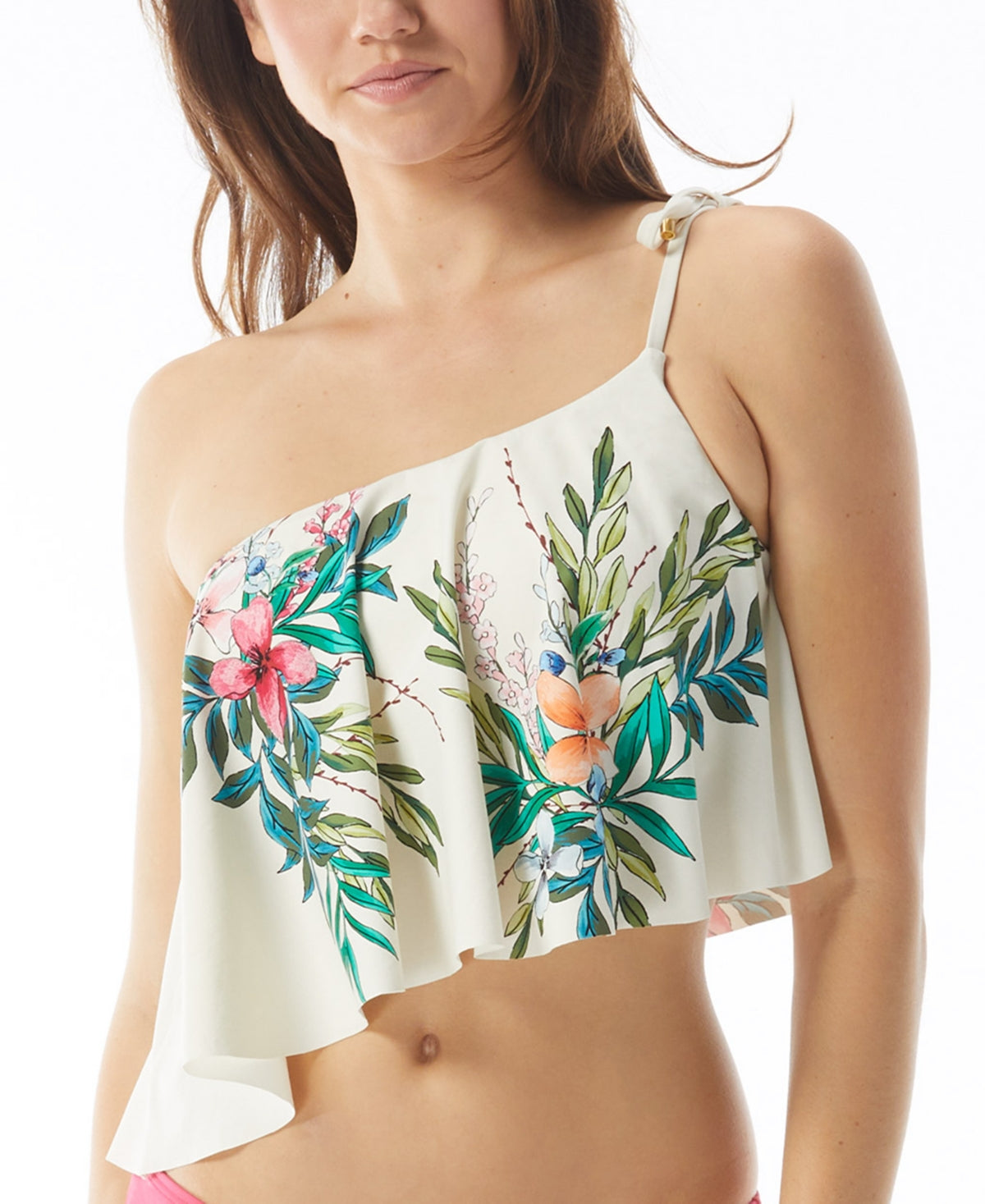 Vince Camuto WHITE Printed One-Shoulder Asymmetrical Tankini Swim Top US Small - Bellso